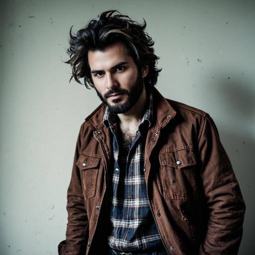 Man in Rugged Brown Jacket and Plaid Shirt