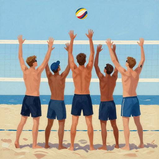 Victory Celebration of Beach Volleyball Team