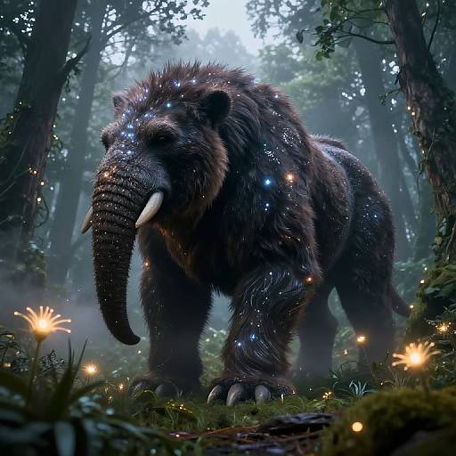 Mystical Buffalo Dawn in Forest