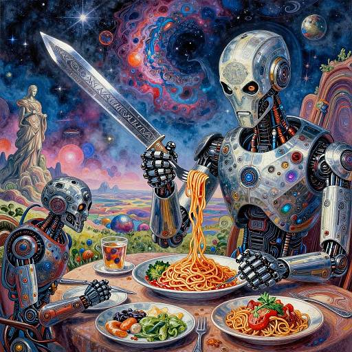 Hyperrealistic Damascus Steel Sci-Fi Art