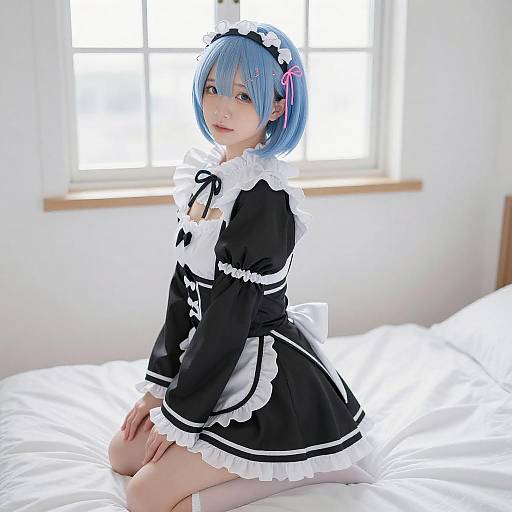 Anime Maid with Blue Bob Hairstyle