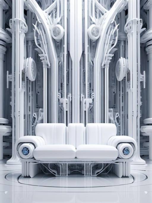Futuristic White Sofa with Mechanical Design