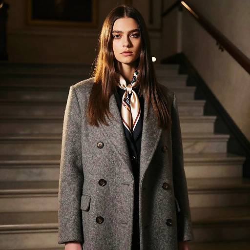 Layered Straight Hairstyle on Marble Staircase