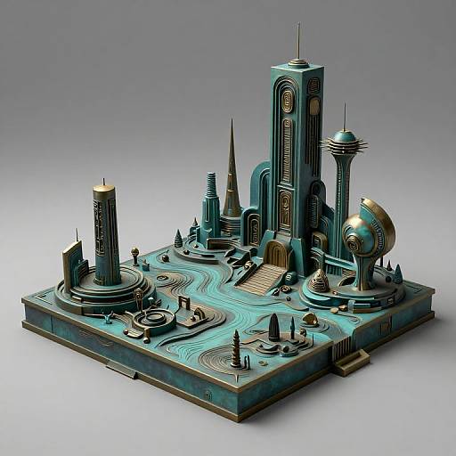 Surreal Futuristic Biomechanical Bronze Platform