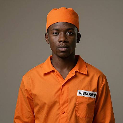 Dark-Skinned Male in Orange Inmate Costume