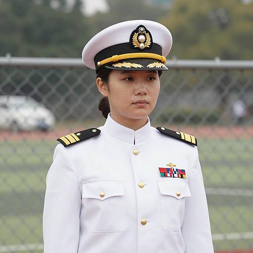 Naval Officer in Uniform by Fence