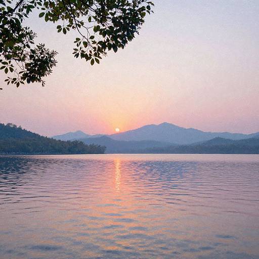 Surreal Dawn Lake in Pointillism