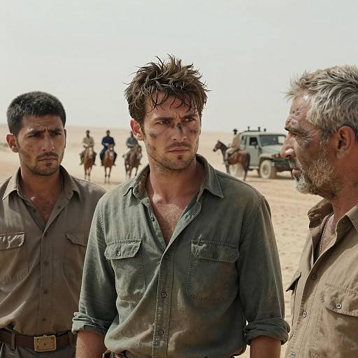 Three Men in Desert with Tension