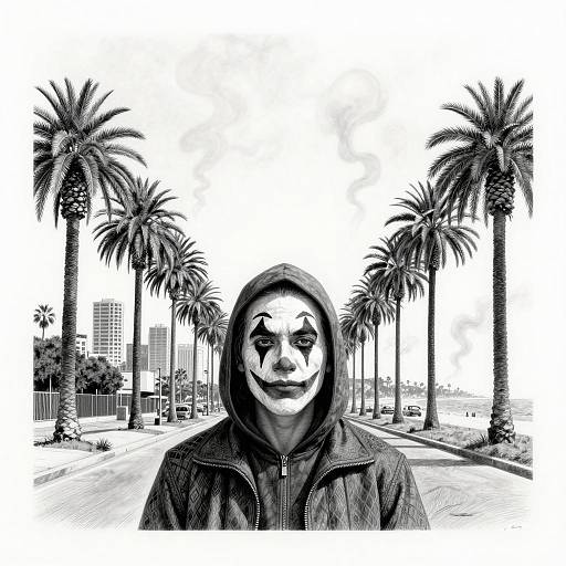 Chicano Art: Hooded Figure Among Palm Trees