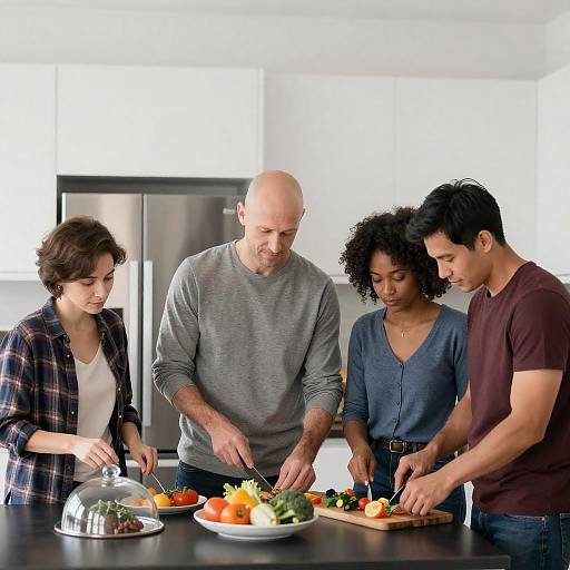 Four People Cooking in Modern Kitchen