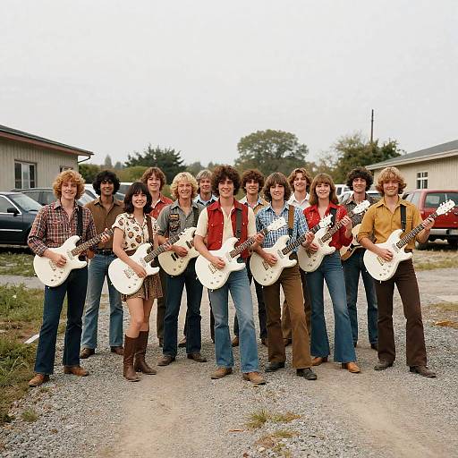 Group Photo with Plastic Guitars in 70s Style