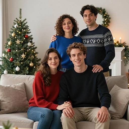 Cozy Family Gathering in Festive Living Room