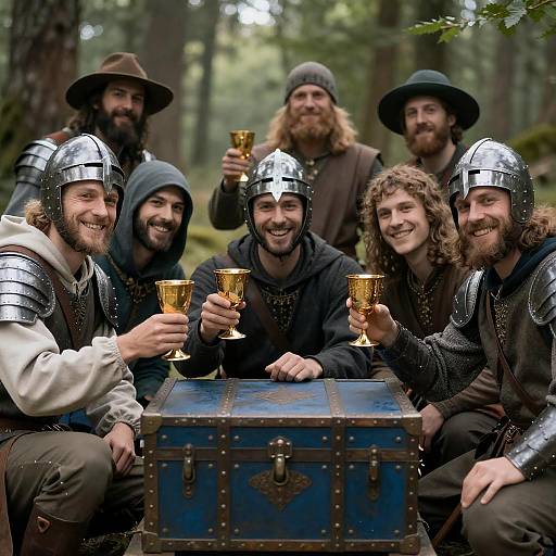 Joyful Knights Celebrating in a Forest