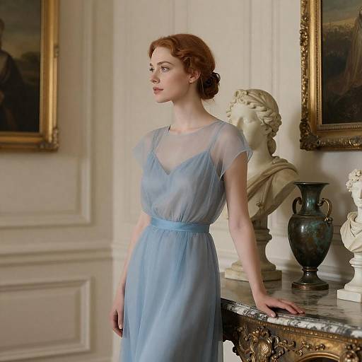 Elegant Woman in Blue Dress Photograph