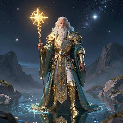 Mystical Elderly Wizard on Water