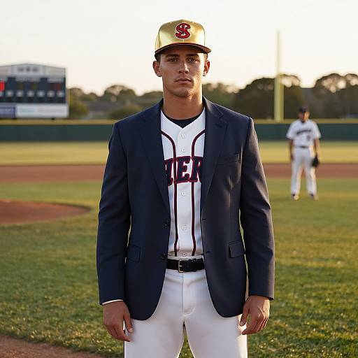 Young Man on Baseball Field at Sunset