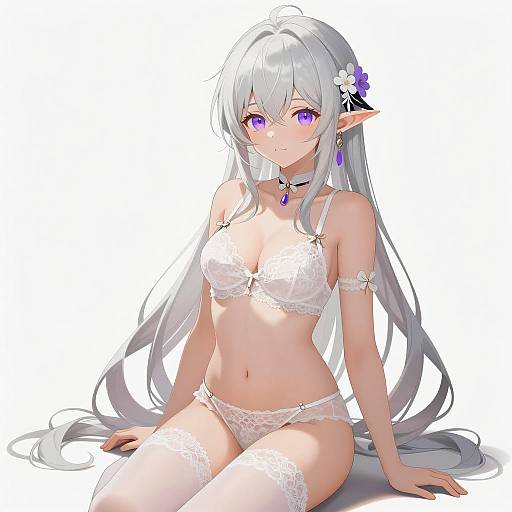 Anime Character with Silver Hair and Lingerie