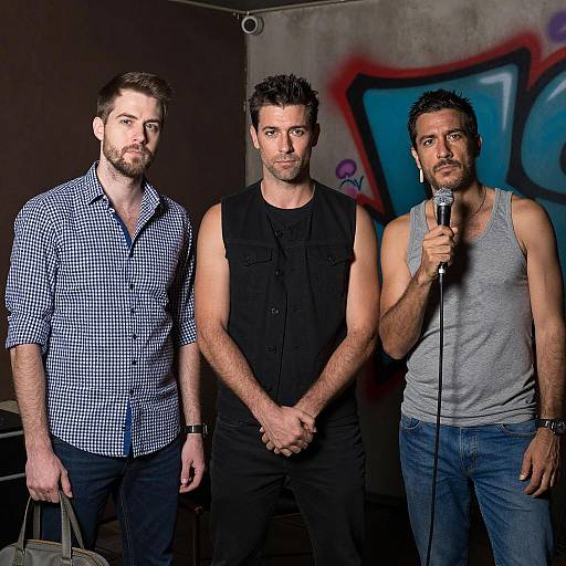 Three Men in a Dimly Lit Room