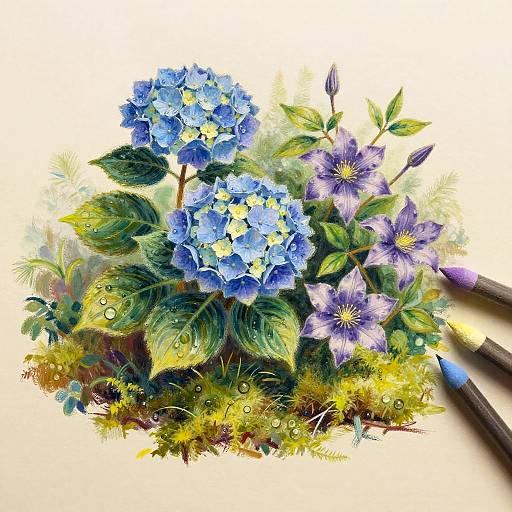 Morning Dew on Blue Hydrangeas