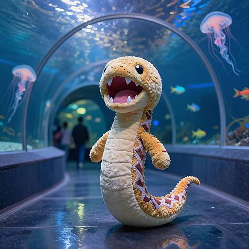 Hand-stitched Sea Serpent Plush in Aquarium Tunnel