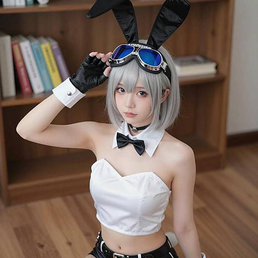 Young Woman with Silver Hair and Bunny Ears