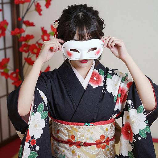 Vibrant Asian Woman in Kimono