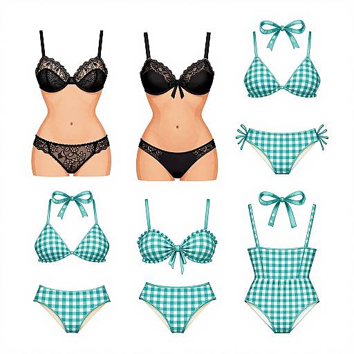 Vintage Retro Bikini Pattern Illustrations