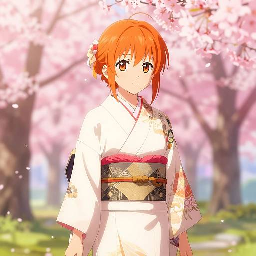 Anime Girl in Cherry Blossom Garden