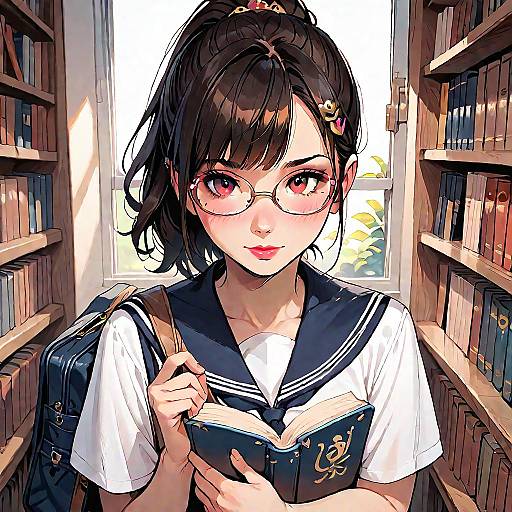 School Girls Reading in Library
