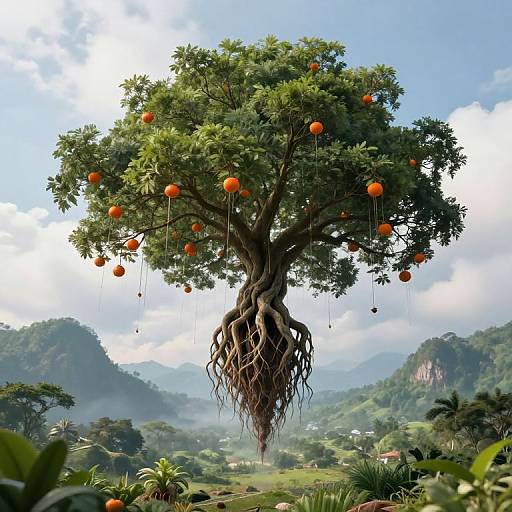 Majestic Floating Tree with Vibrant Fruits