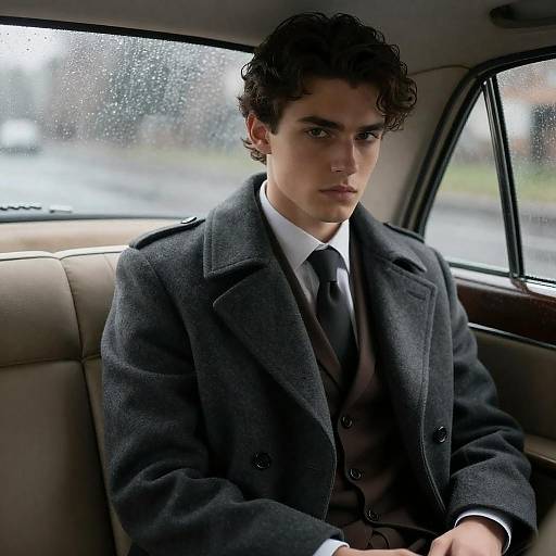 Serious Young Man in Vintage Car