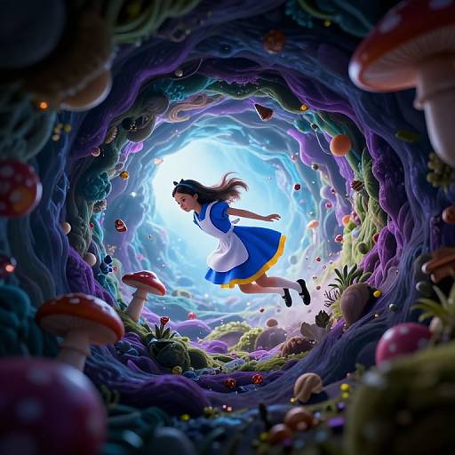 Photorealistic Alice Falling Rabbit Hole