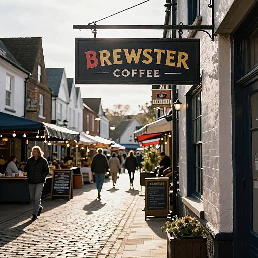Photograph of a sunlit, cobblestone street with 