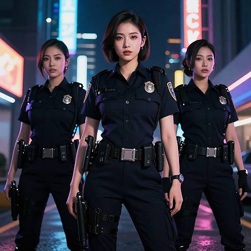 Cyberpunk Policewomen Under Neon Lights