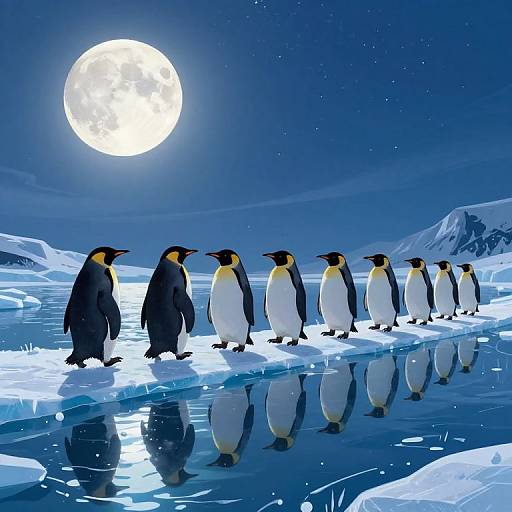 Whimsical Penguin Moonlit Journey