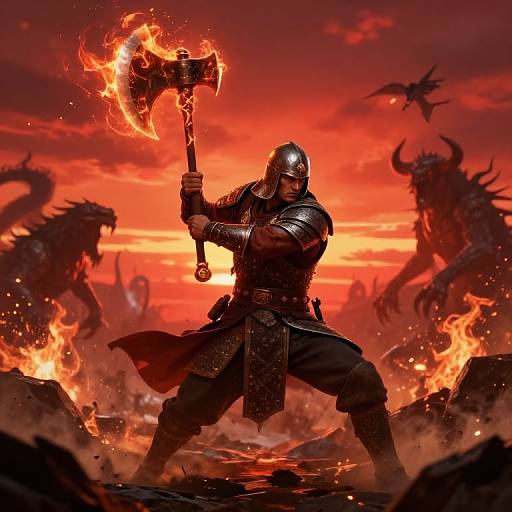 Fantasy Soldier Charging with Fiery Axe