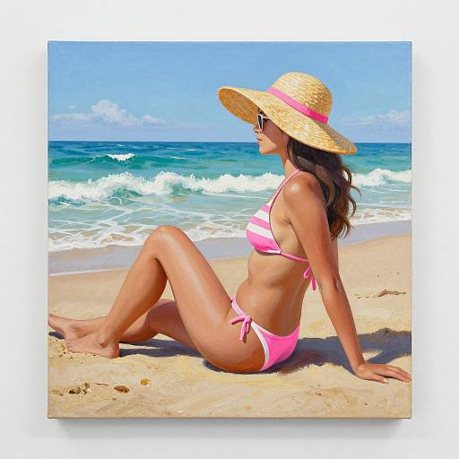 Vibrant Beach Girl Oil Painting