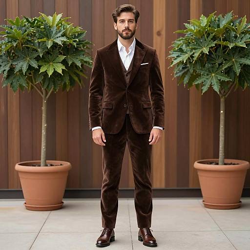 Handsome Man in Brown Velvet Suit