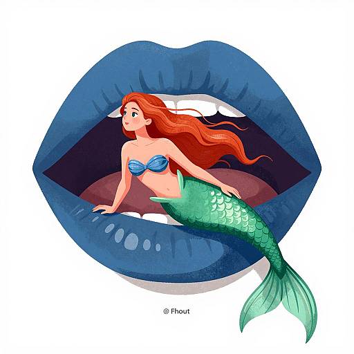 Mermaid in Painted Lips Illustration