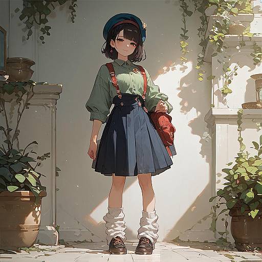 Anime Girl in Beret and Skirt