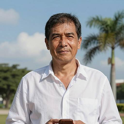 Smiling Man Under Clear Blue Sky