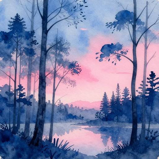 Dreamy Watercolor Forest Landscape