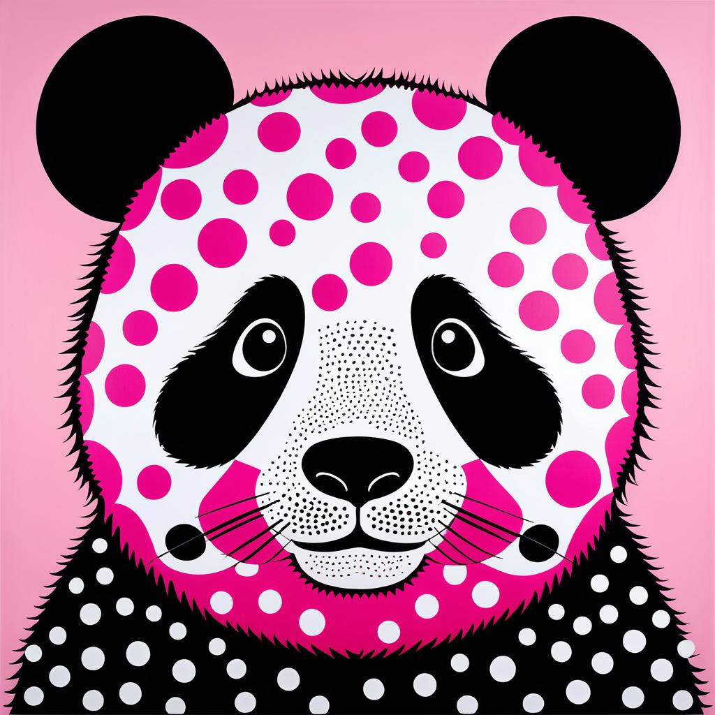 Abstract Panda Portrait in Soft Pink