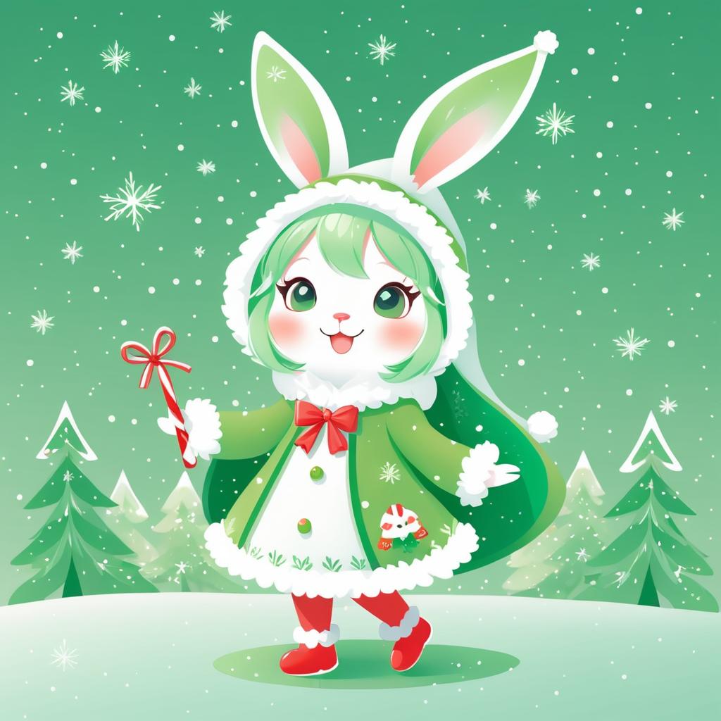 Kawaii Christmas Bunny in Elf Outfit