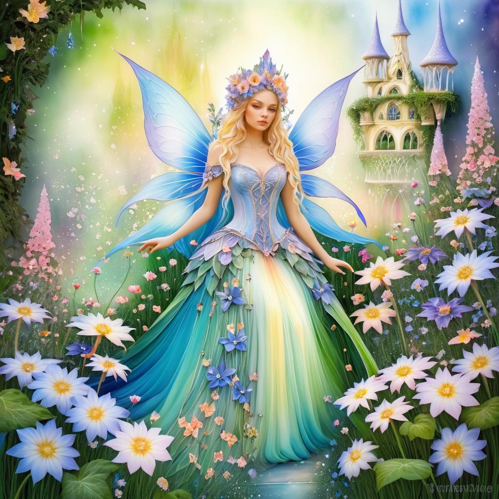 Whimsical Fairy Queen in Flower Garden