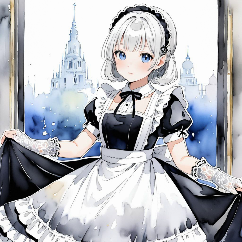 Elegant Young Maid in Watercolor Style