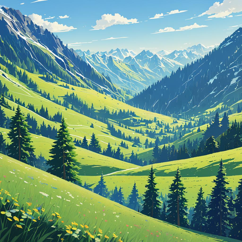 Stylized Alpine Ridge with Lush Valleys