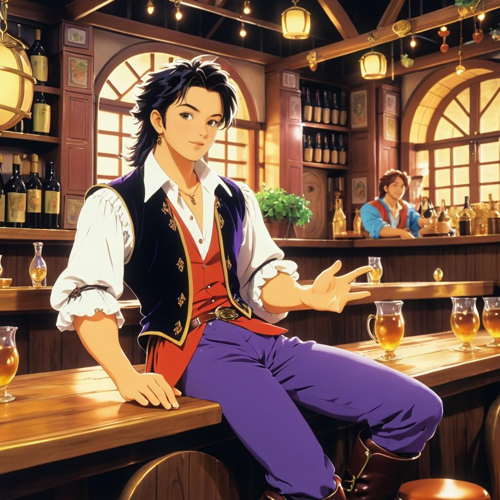 Charming Bard in a 1990s Anime Tavern