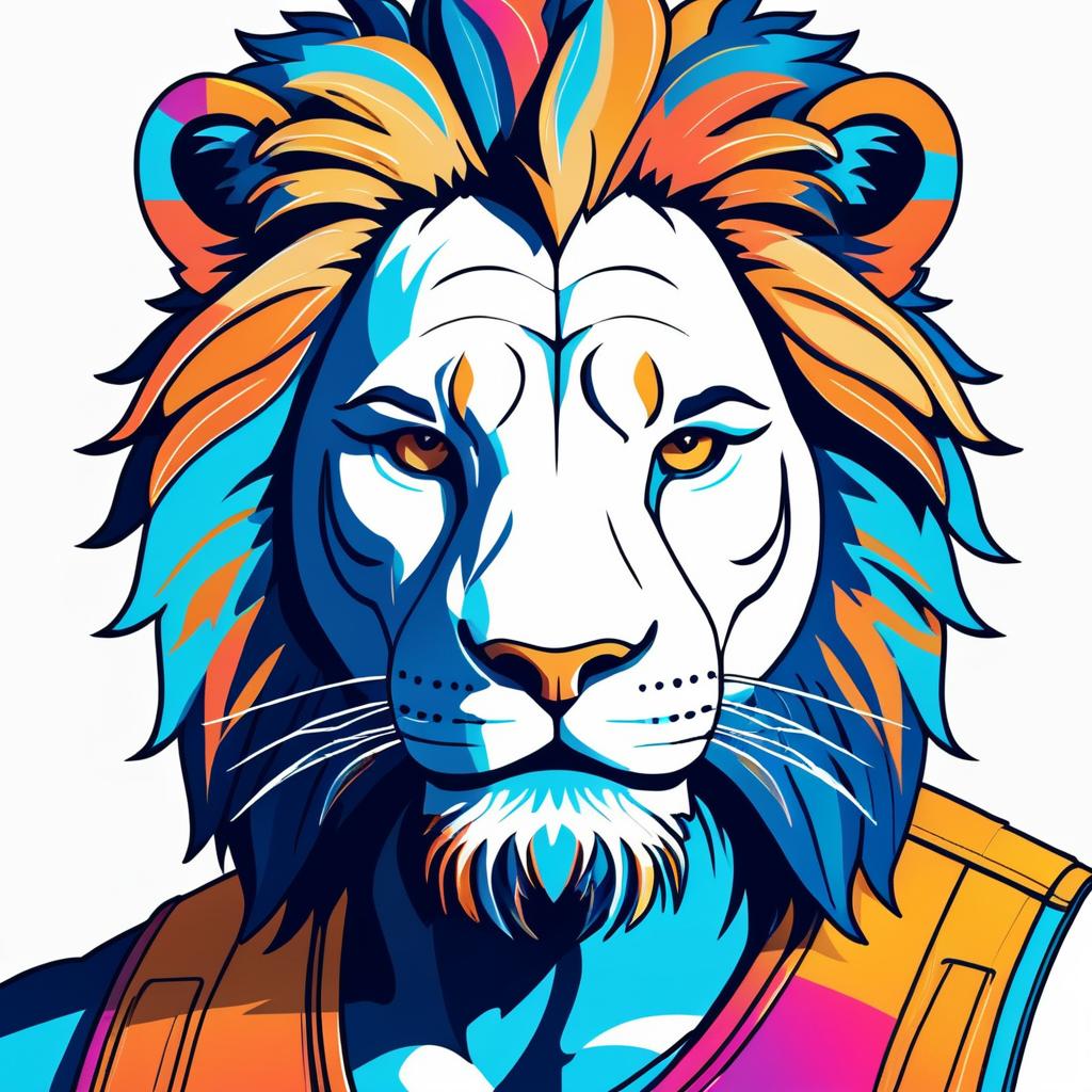 Stylized Lion Portrait in Vibrant Line Art