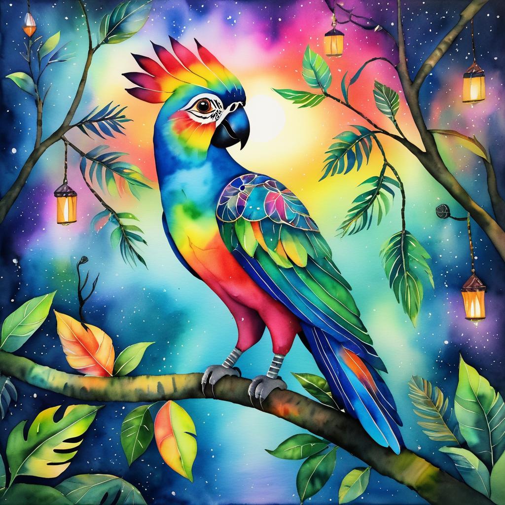 Surreal Watercolor Parrot Over Amazon